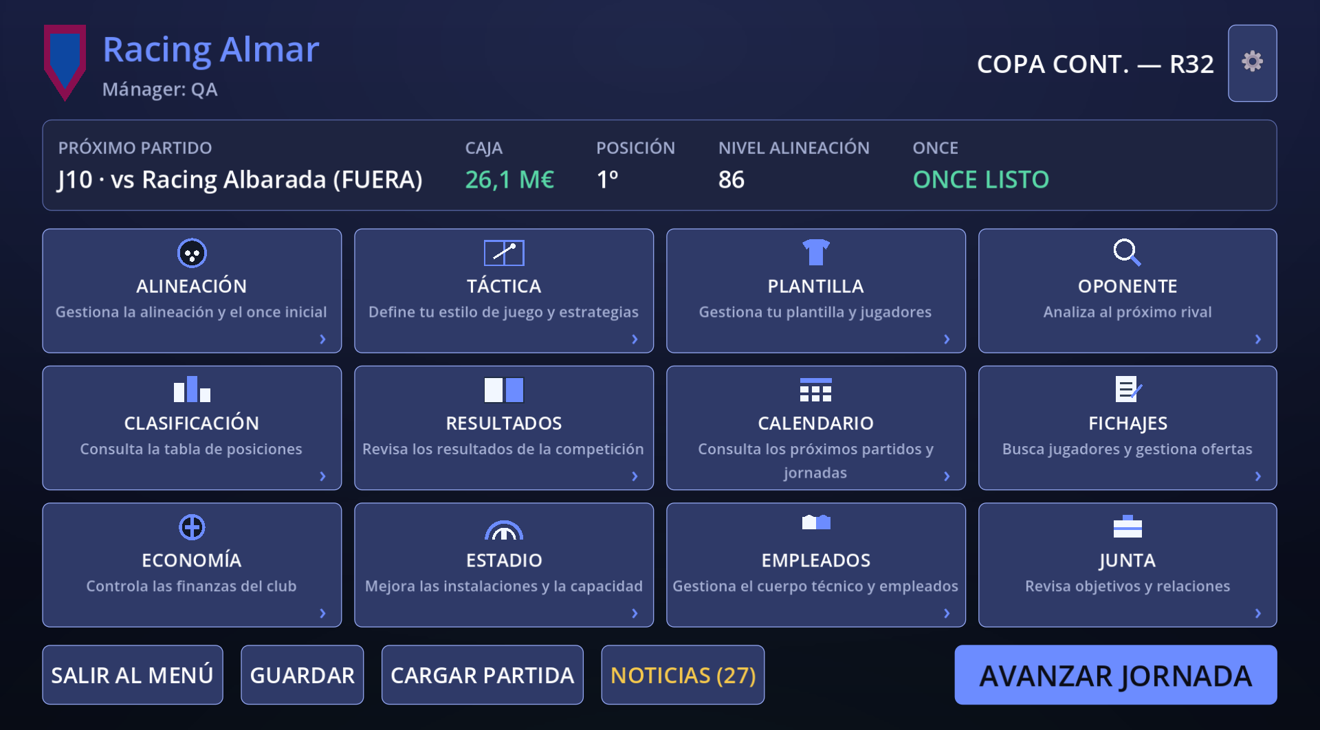 Tablero del club
